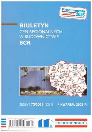 Sekocenbud BCR Biuletyn cen regionalnych w budownictwie 4 kwartał 2025 r.